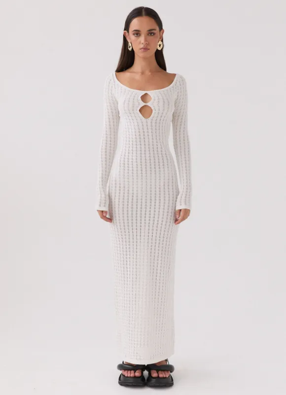 Crystal Cascade Knit Maxi Dress - White sold by Peppermayo