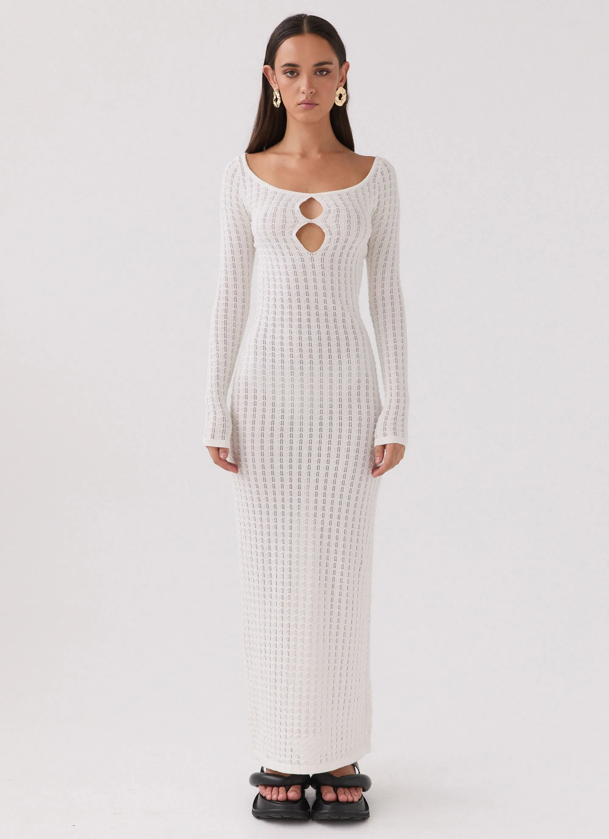 Crystal Cascade Knit Maxi Dress - White sold by Peppermayo