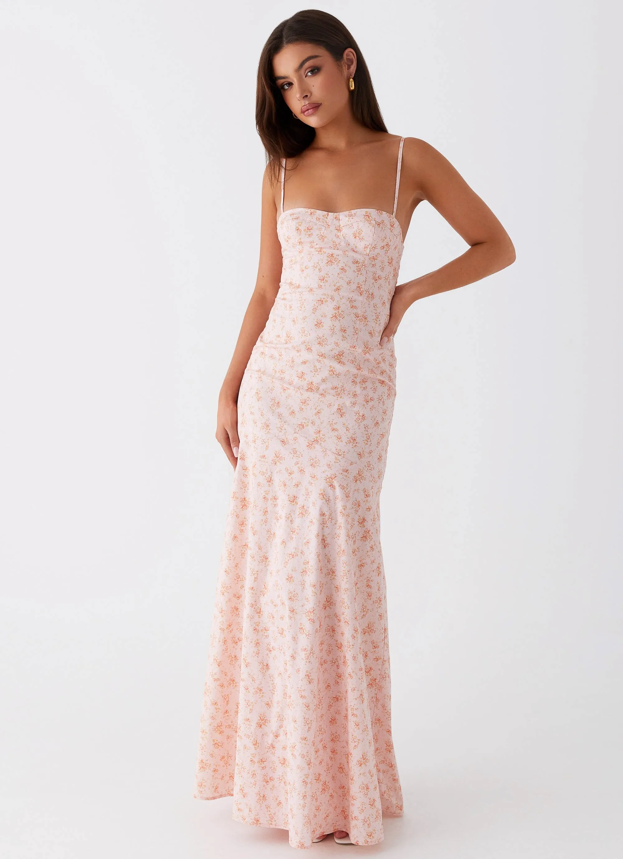 Britney Maxi Dress - Pink Ditsy Floral sold by Peppermayo