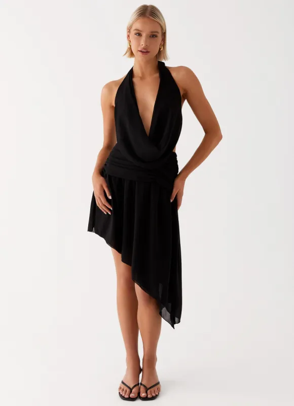 Elysia Chiffon Midi Dress - Black sold by Peppermayo