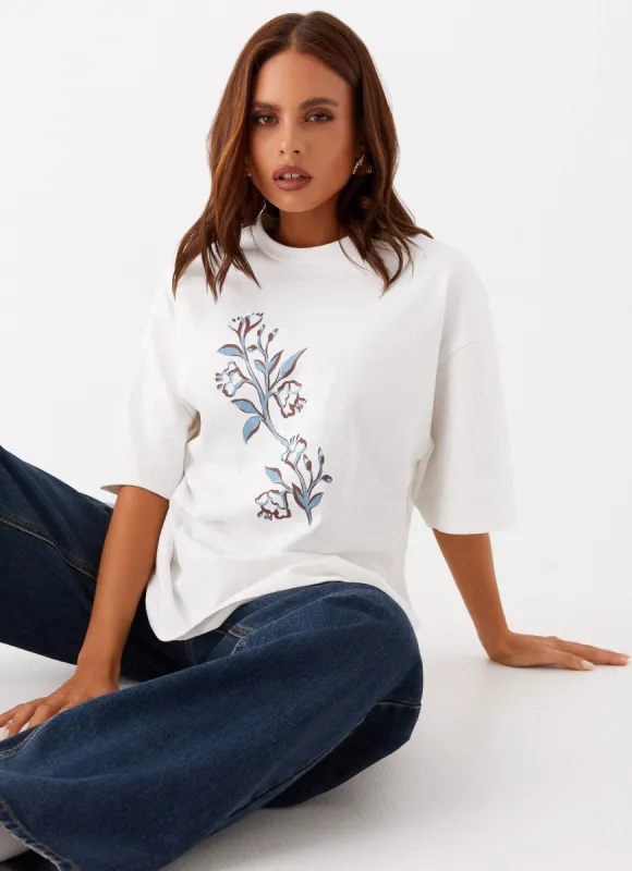Born To Have Fun Oversized Graphic Tee - Blue Floral made by Peppermayo