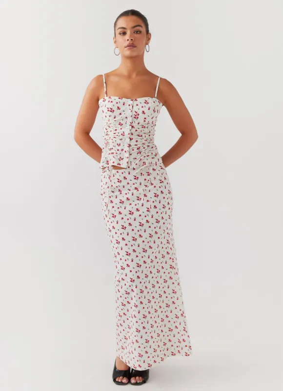 Ariana Linen Maxi Skirt - Poppy Floral sold by Peppermayo