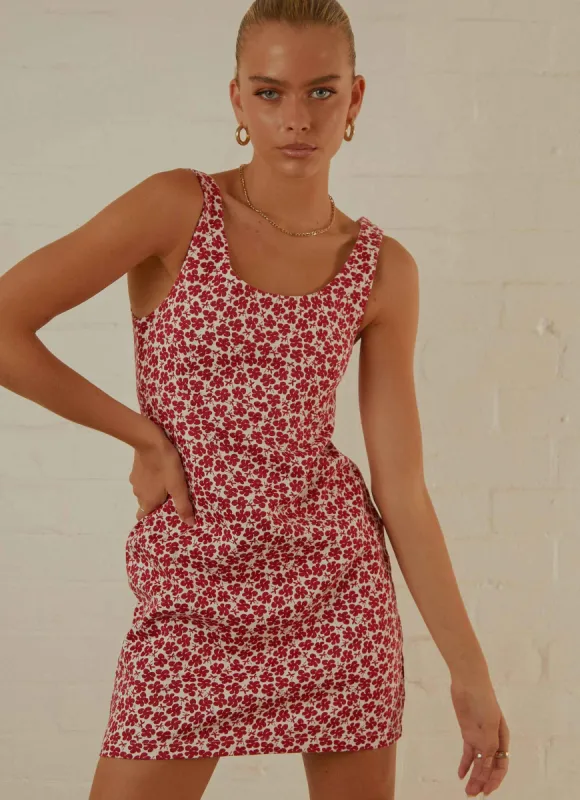 Madeline Hemp Printed Mini Dress - Red sold by Peppermayo