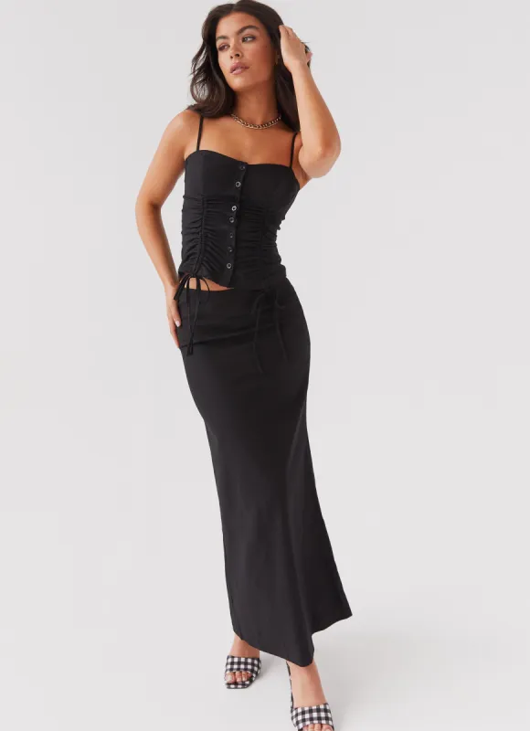 Ariana Linen Maxi Skirt - Black sold by Peppermayo