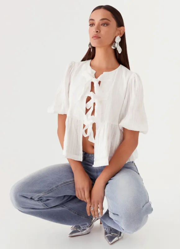 Western Wind Tie Top - White made by Peppermayo