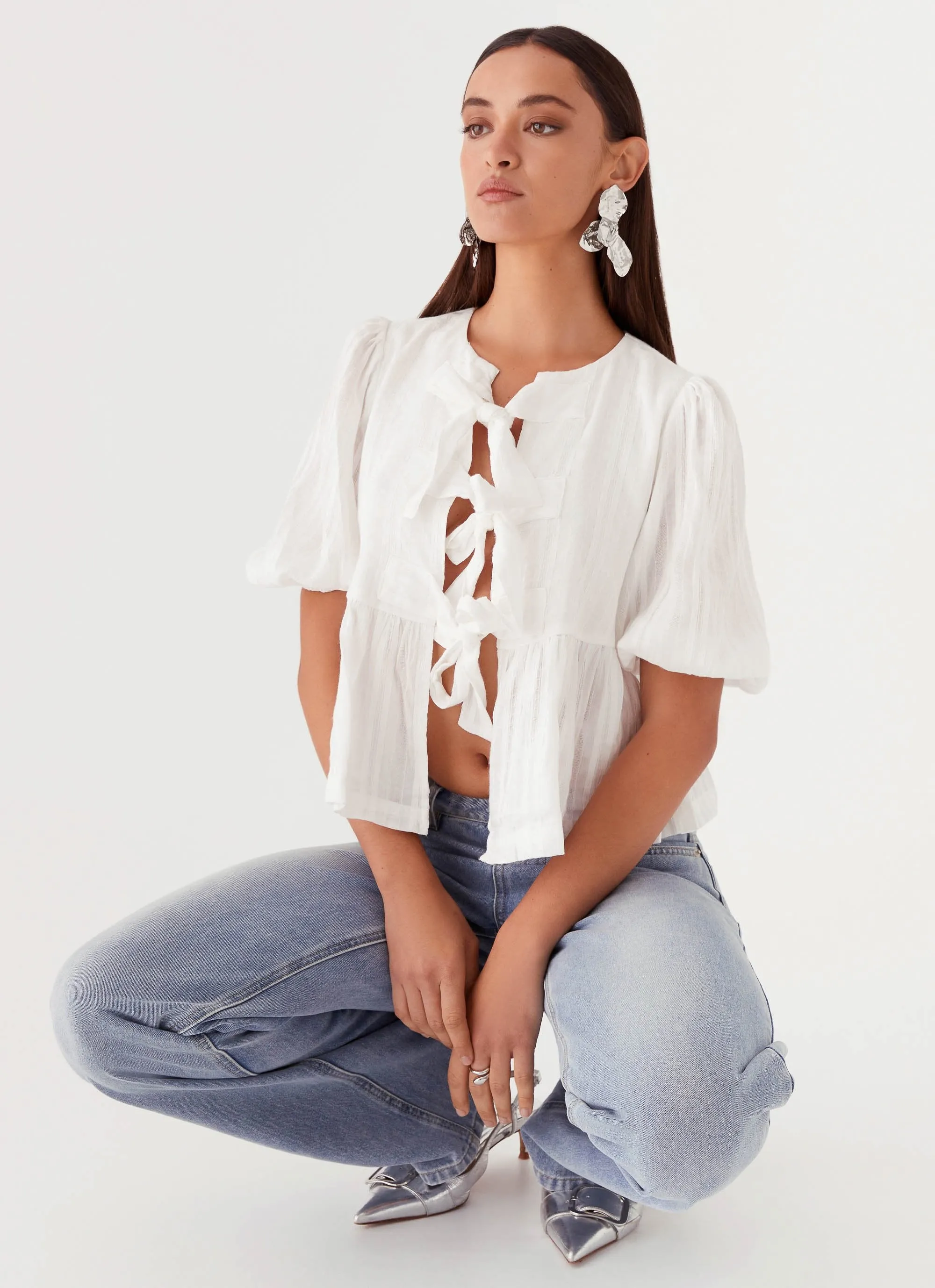 Western Wind Tie Top - White sold by Peppermayo
