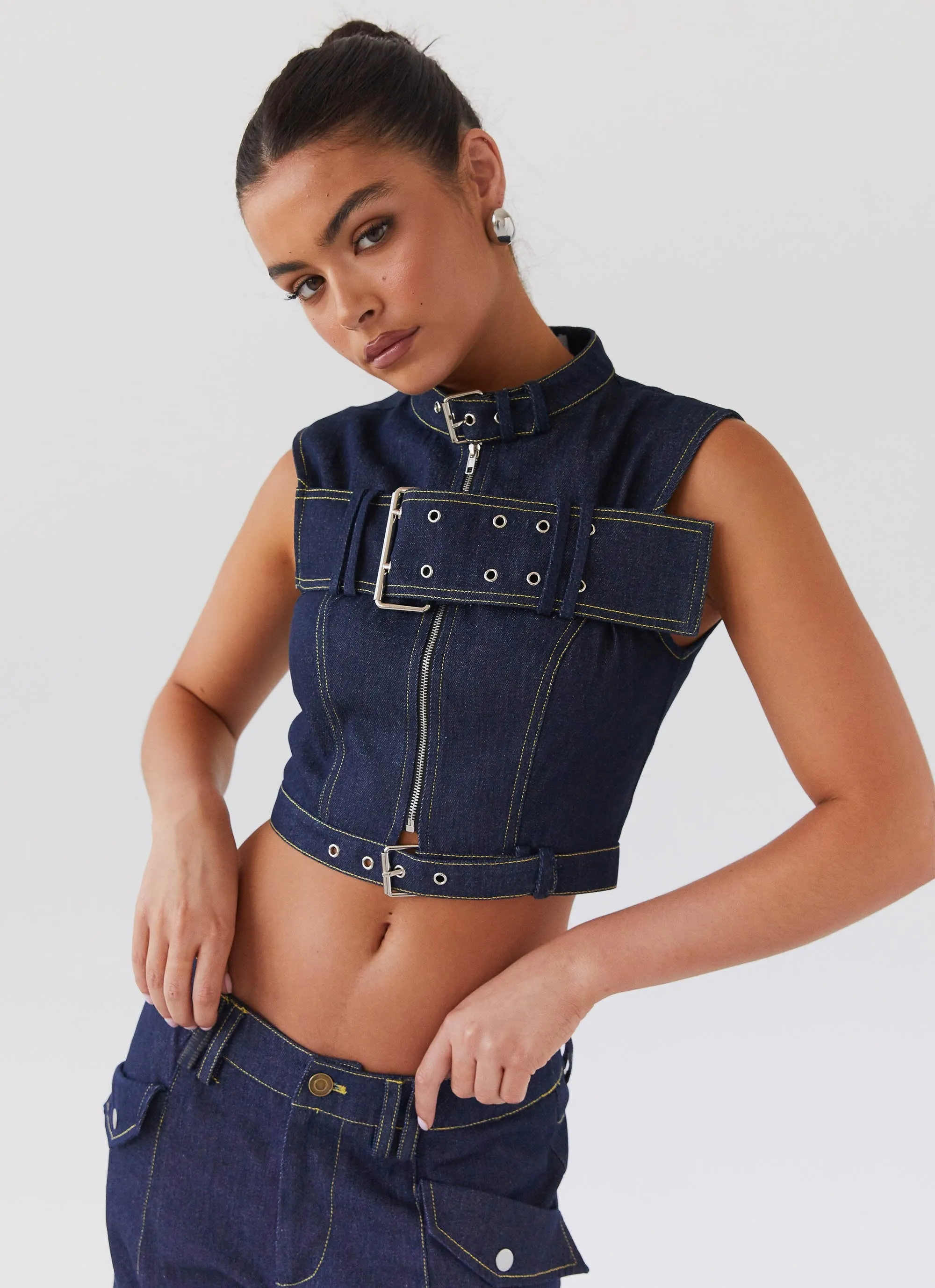 Greedy Denim Buckle Top - Indigo sold by Peppermayo product image thumbnail 5