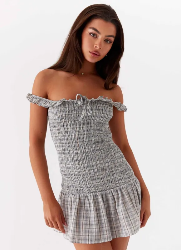 Anica Check Mini Dress - Grey Check sold by Peppermayo