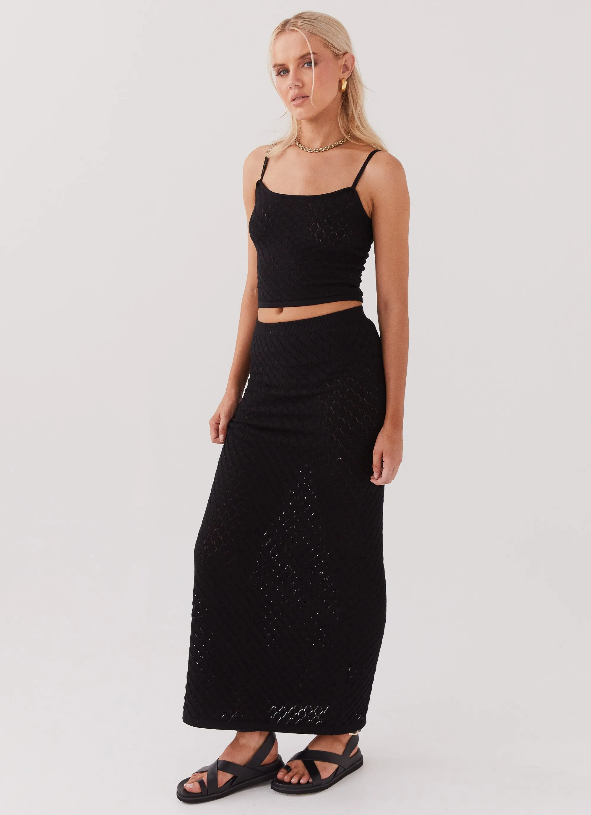 Macy Knit Maxi Skirt - Black sold by Peppermayo
