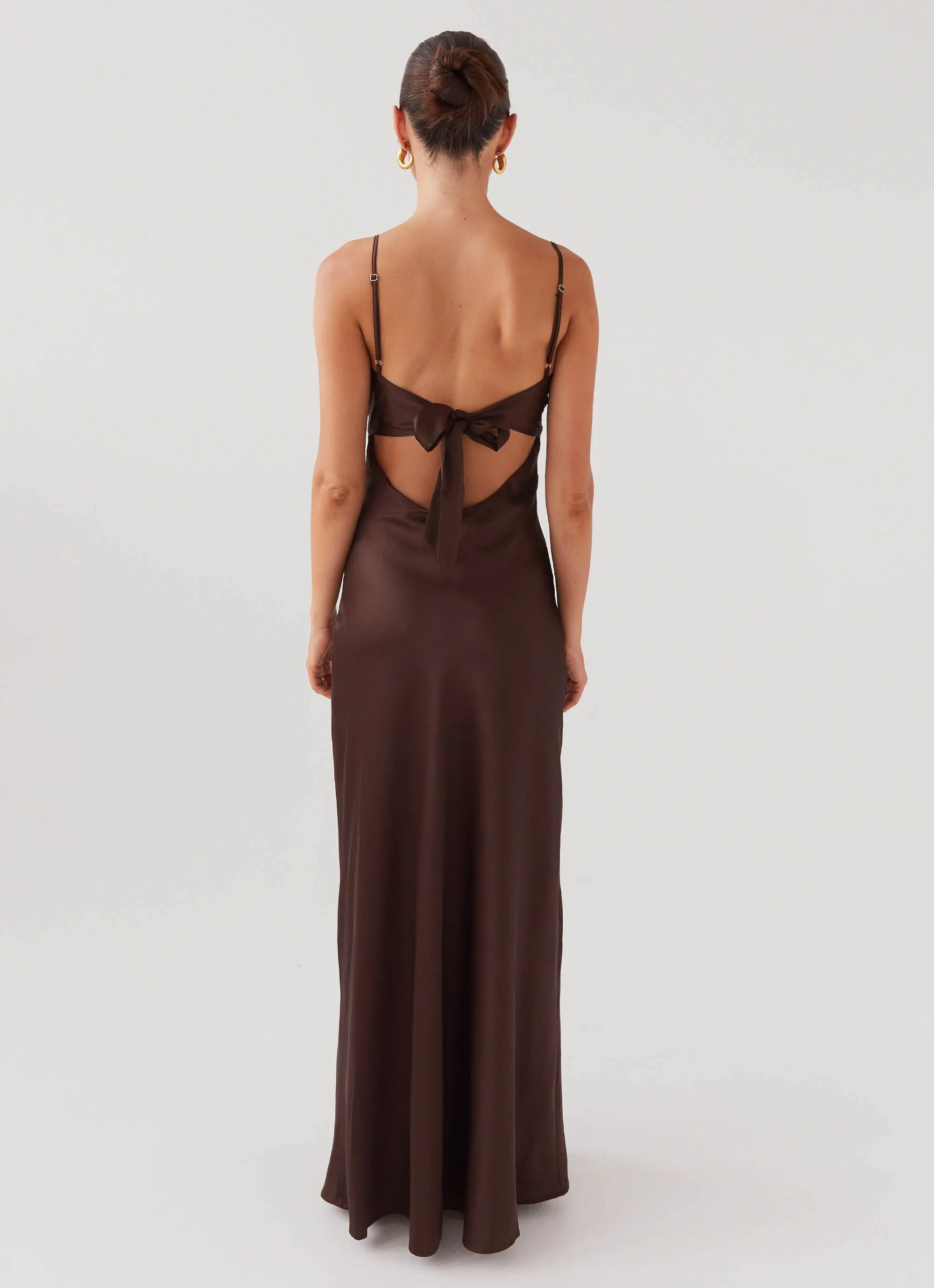 Flora Satin Maxi Dress - Chocolate sold by Peppermayo product image thumbnail 5