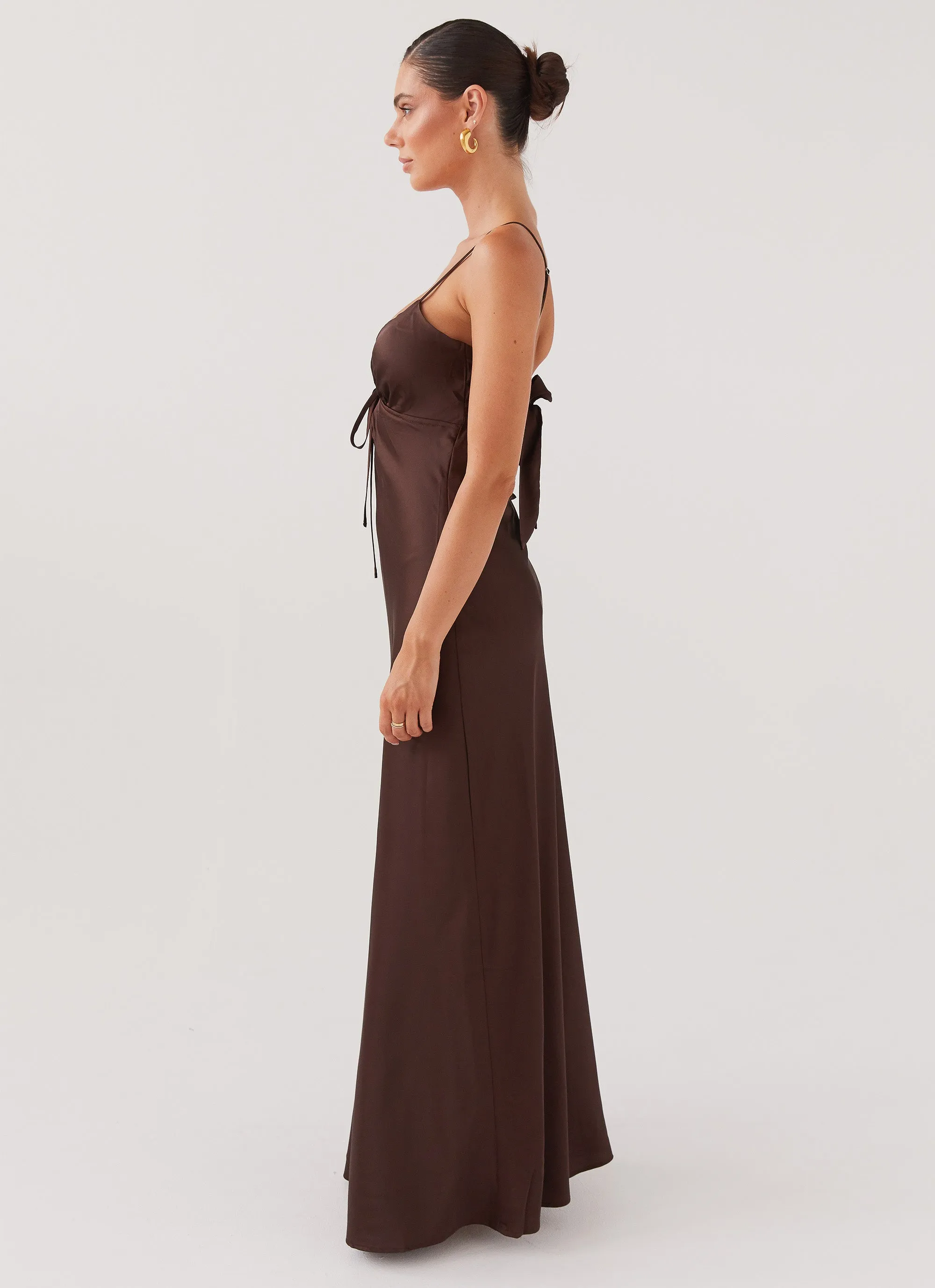 Flora Satin Maxi Dress - Chocolate sold by Peppermayo product image thumbnail 4