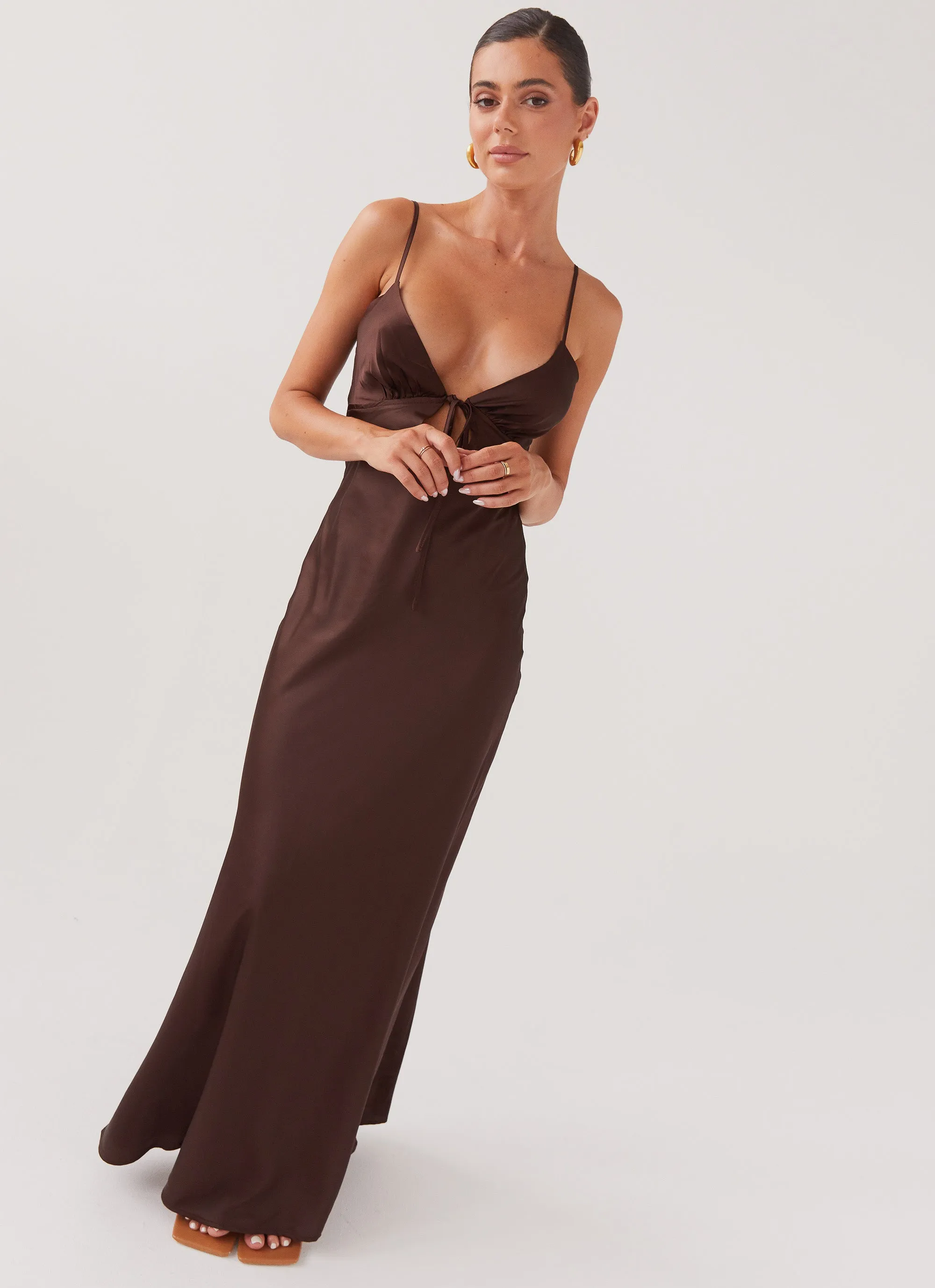 Flora Satin Maxi Dress - Chocolate sold by Peppermayo product image thumbnail 3