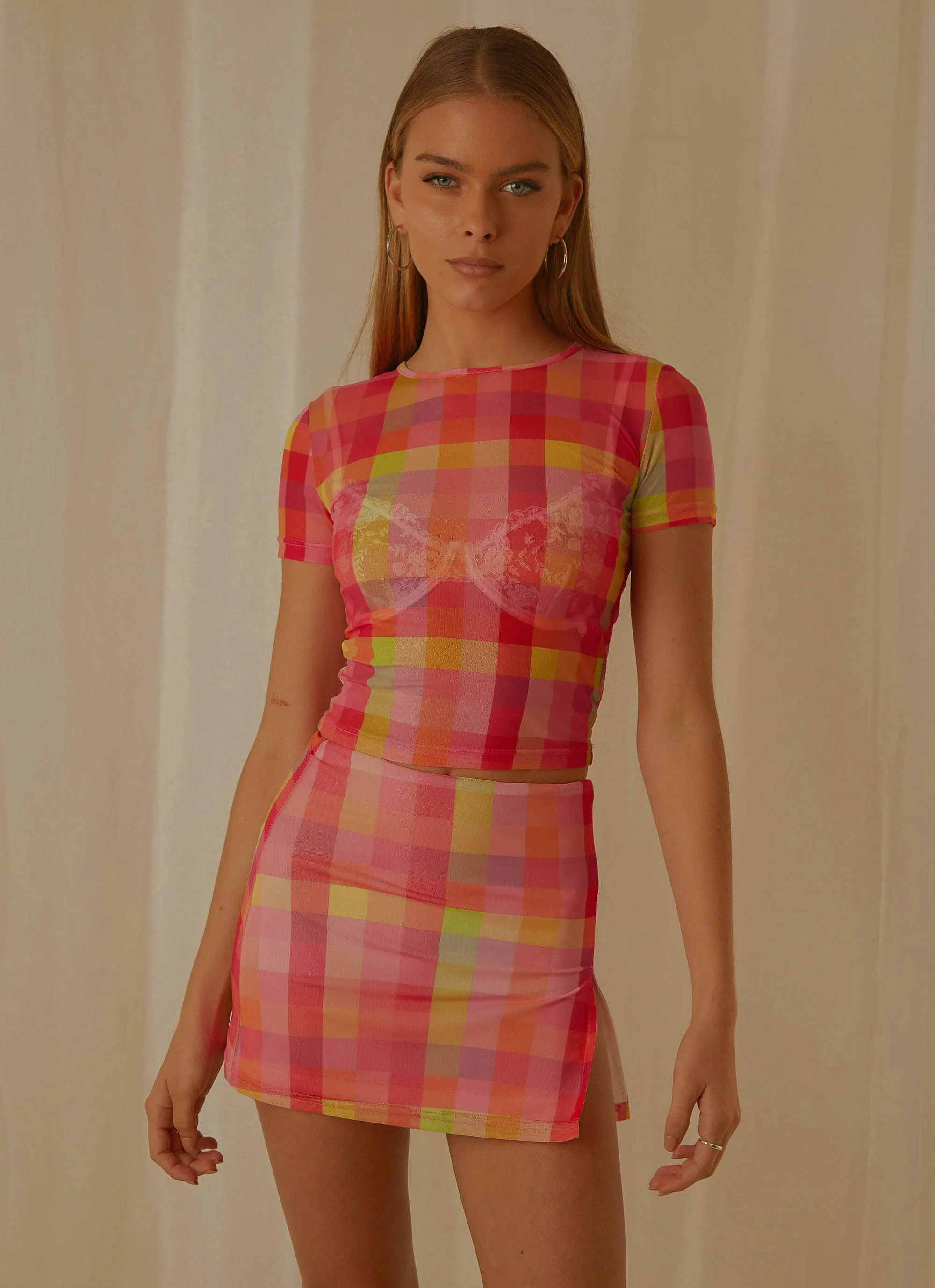 It Girl Mesh Crop Top - Summer Check sold by Peppermayo product image thumbnail 2