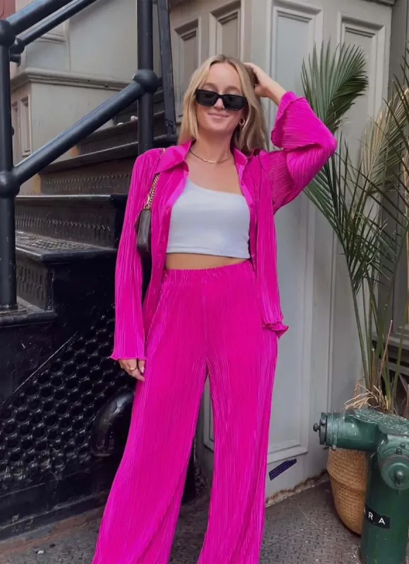 90s Muse Plisse Pants - Magenta sold by Peppermayo