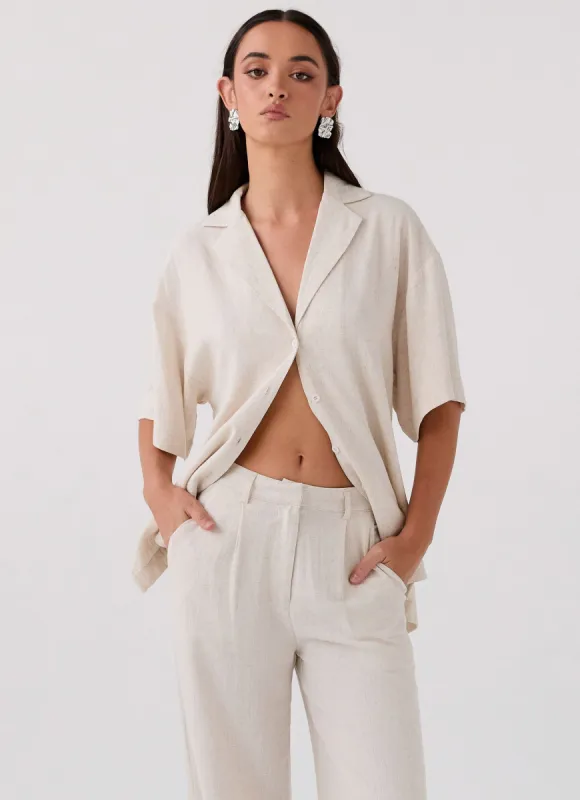 Roll With Me Linen Oversized Shirt - Oatmeal made by Peppermayo