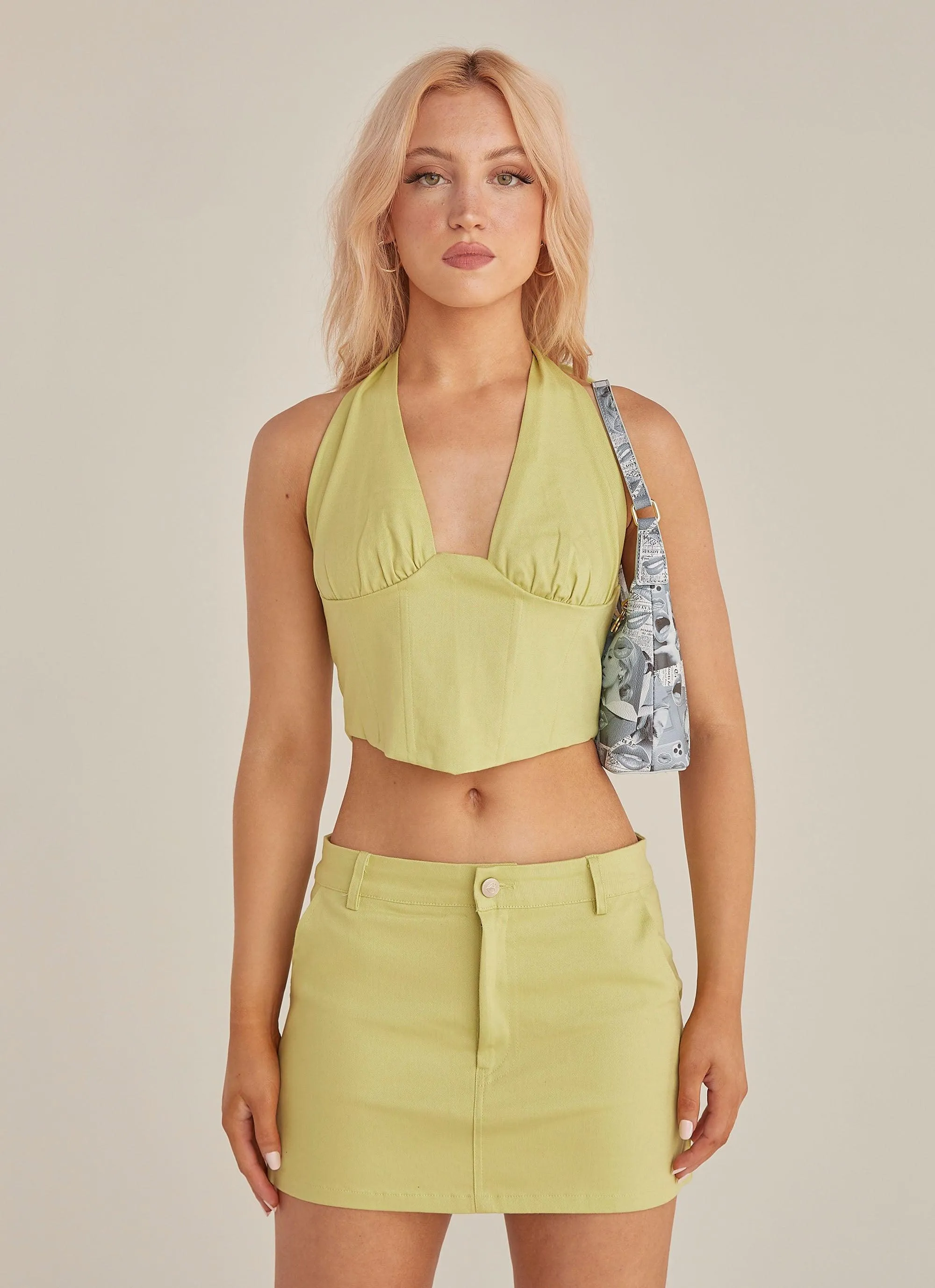 Feel The Sun Drill Mini Skirt - Sage sold by Peppermayo product image thumbnail 3