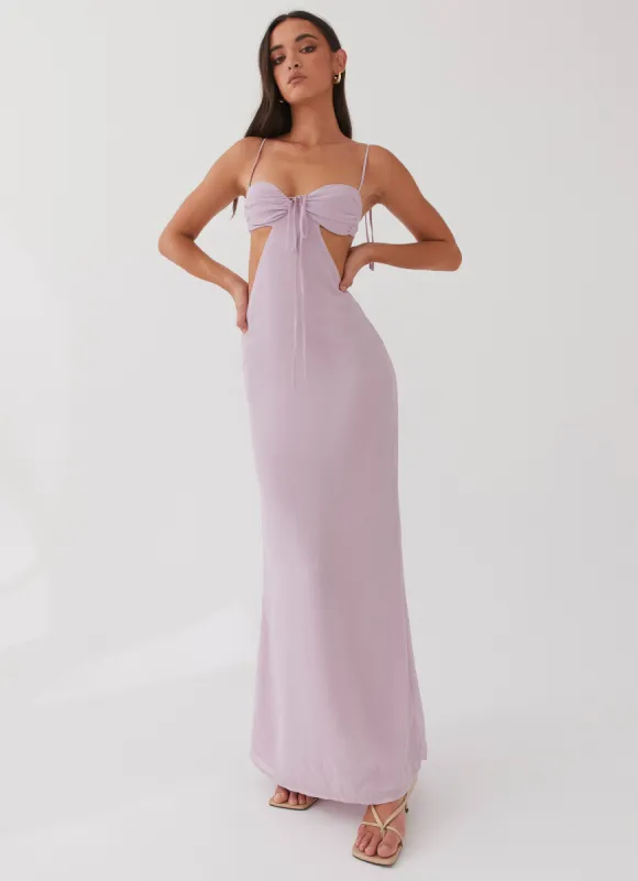 Tyra Ruched Maxi Dress - Lavender sold by Peppermayo