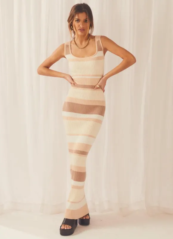 Ray Stripe Knit Midi Dress - Natural sold by Peppermayo