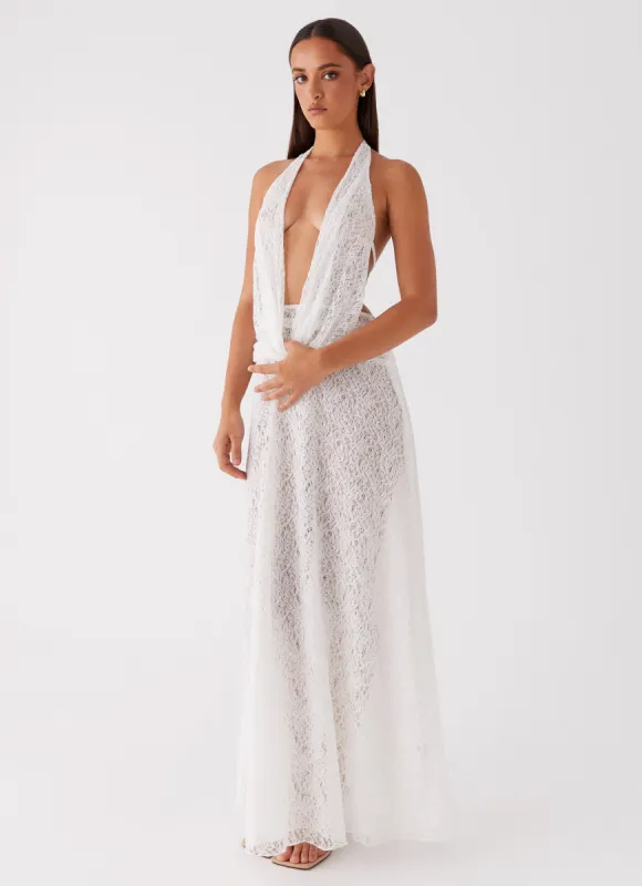 Elysia Lace Maxi Dress - White sold by Peppermayo
