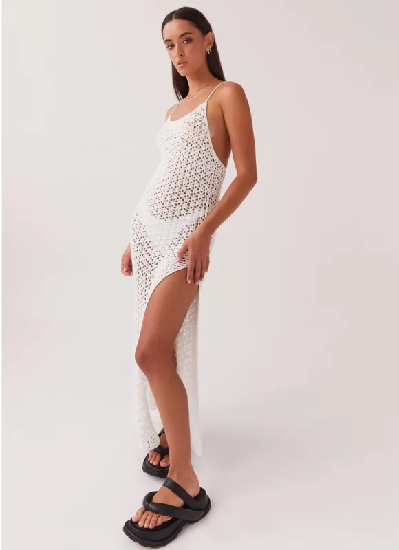 Shellie Crochet Maxi Dress - White sold by Peppermayo