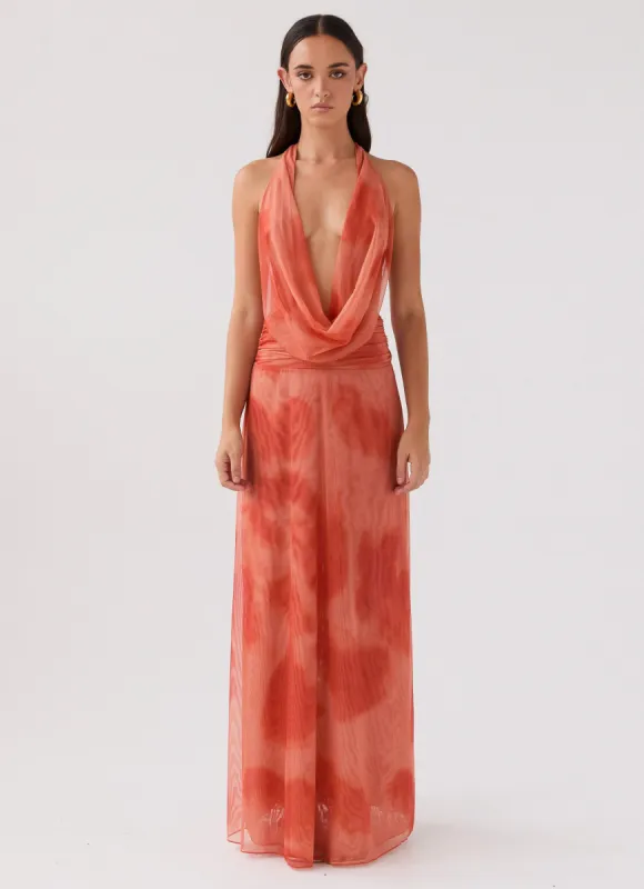 Elysia Chiffon Maxi Dress - Fiery Fusion sold by Peppermayo