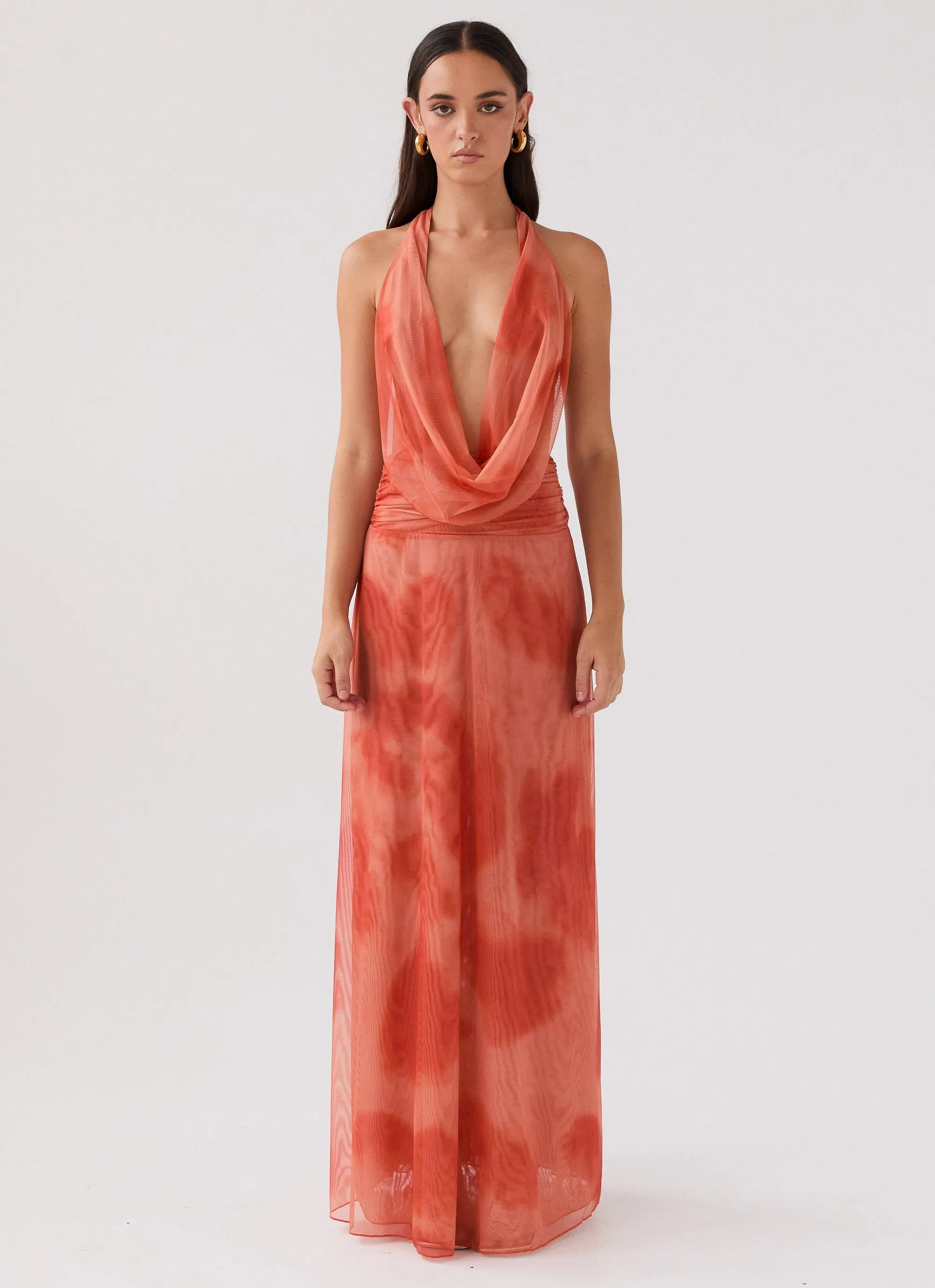 Elysia Chiffon Maxi Dress - Fiery Fusion sold by Peppermayo