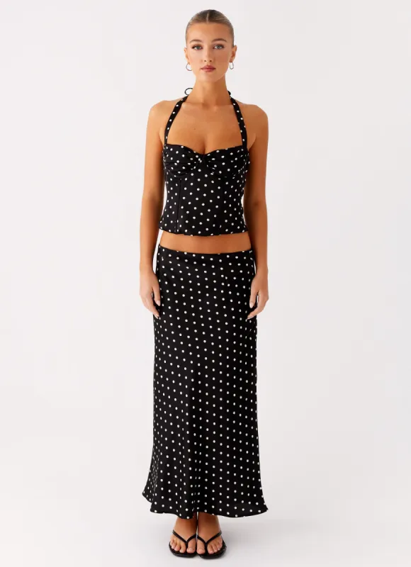 Breanne Midi Skirt - Black Polka Dot made by Peppermayo