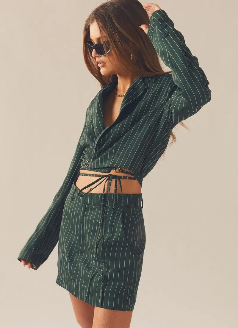 Forbidden Suit Skirt - Green Pinstripe sold by Peppermayo product image thumbnail 4