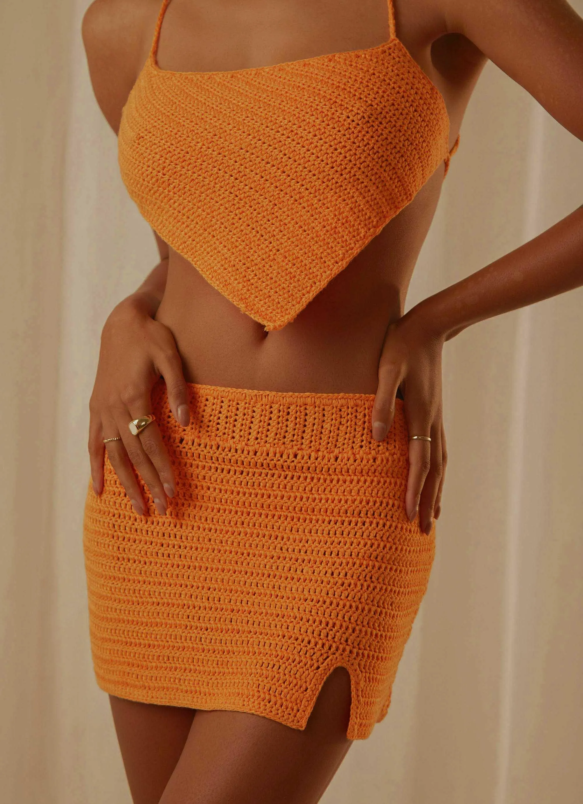 Island Sun Crochet Mini Skirt - Tangerine sold by Peppermayo
