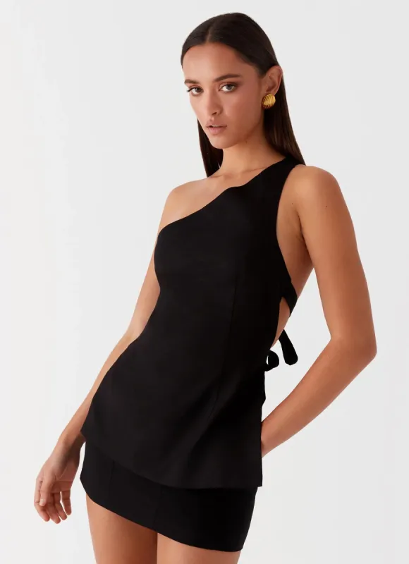 Olsen Linen One Shoulder Top - Black sold by Peppermayo
