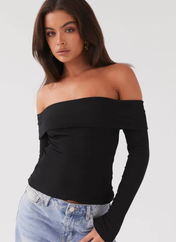 Hayley Long Sleeve Ribbed Top - Black sold by Peppermayo