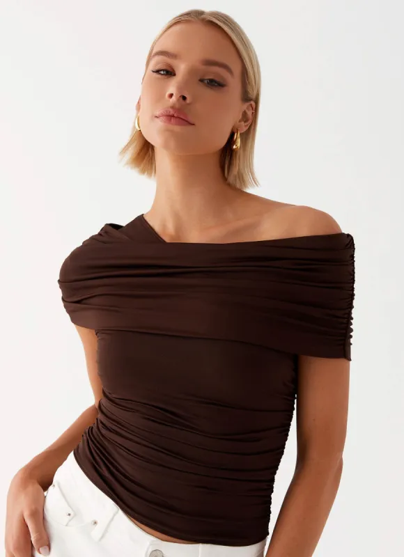 Gabbie Off Shoulder Top - Chocolate sold by Peppermayo