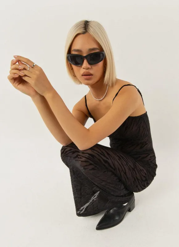 Quinn Burnout Midi Dress - Black sold by Peppermayo