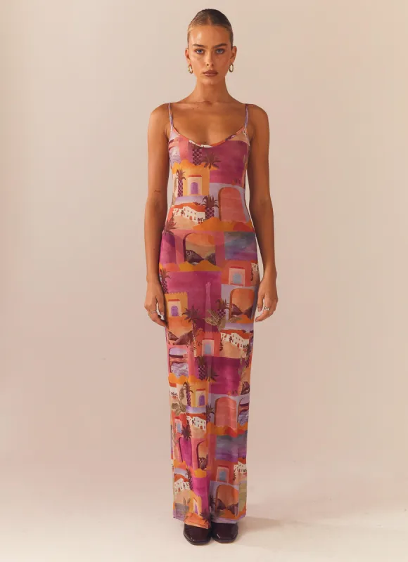 Dreams of the Desert Maxi Dress - Sunset Building sold by Peppermayo