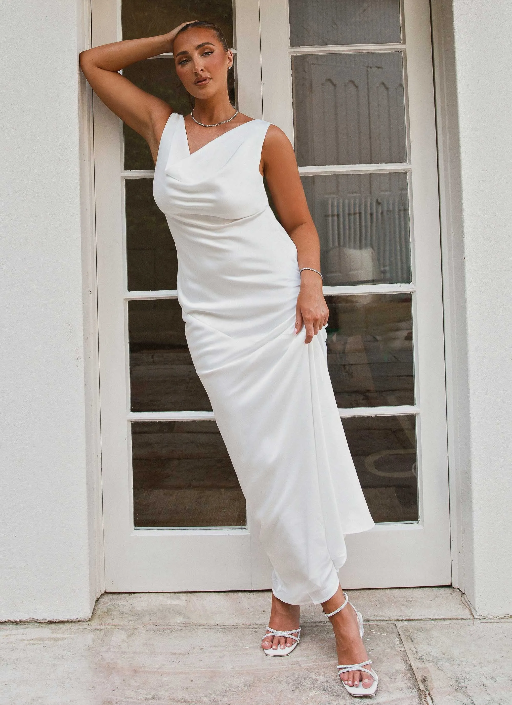 Be Mine Satin Maxi Dress - Pure White sold by Peppermayo product image thumbnail 2