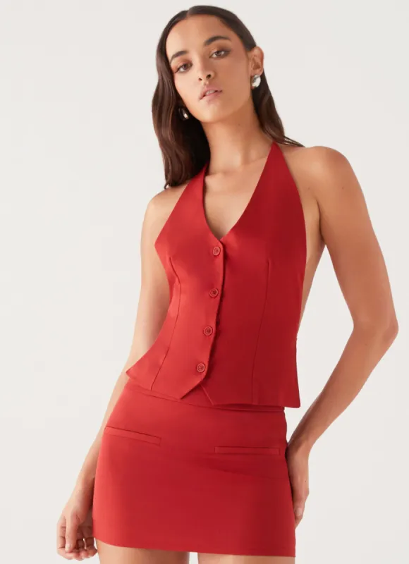 Sarah Halterneck Vest Top - Ruby Red sold by Peppermayo