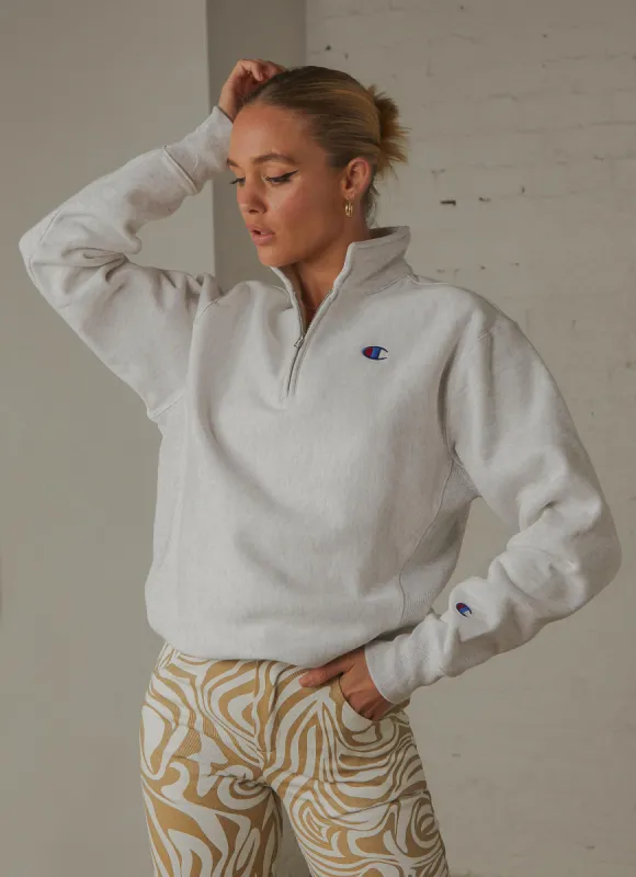 Reverse Weave Boyfriend Quarter Zip Jumper - Silver Grey made by Peppermayo