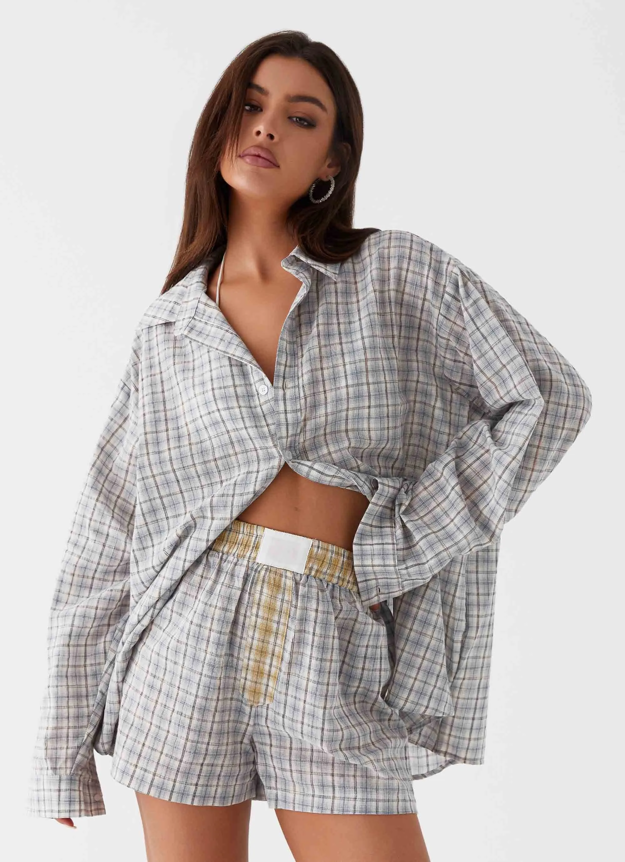 Harley Oversized Shirt - Grey Check sold by Peppermayo