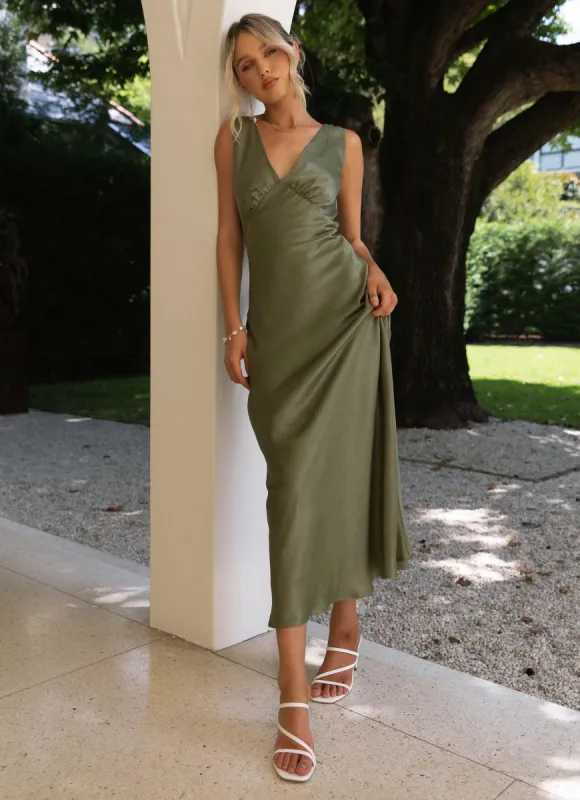 Loren Midi Dress - Khaki sold by Peppermayo