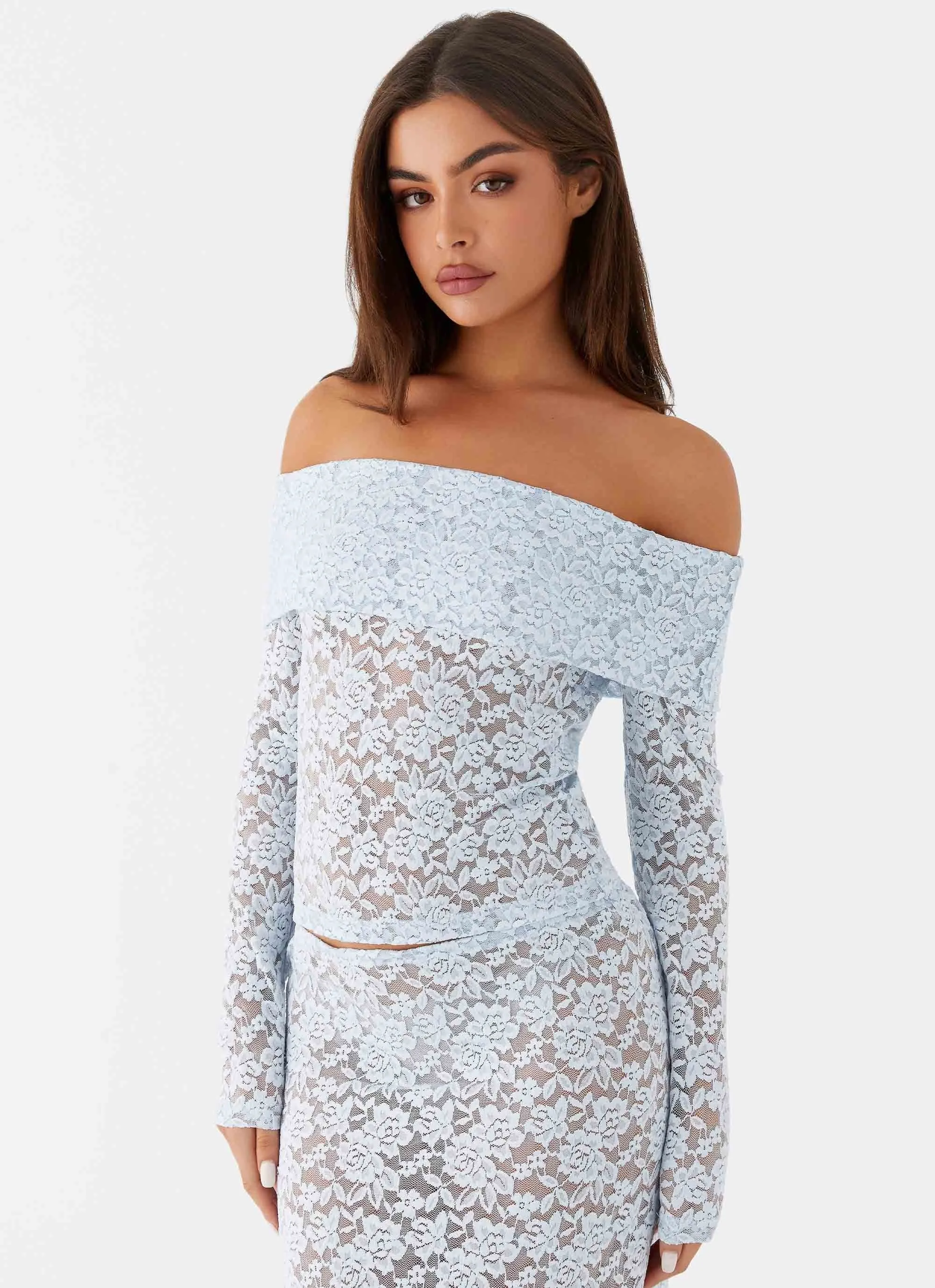 Zephyra Lace Long Sleeve Top - Blue Cloud sold by Peppermayo