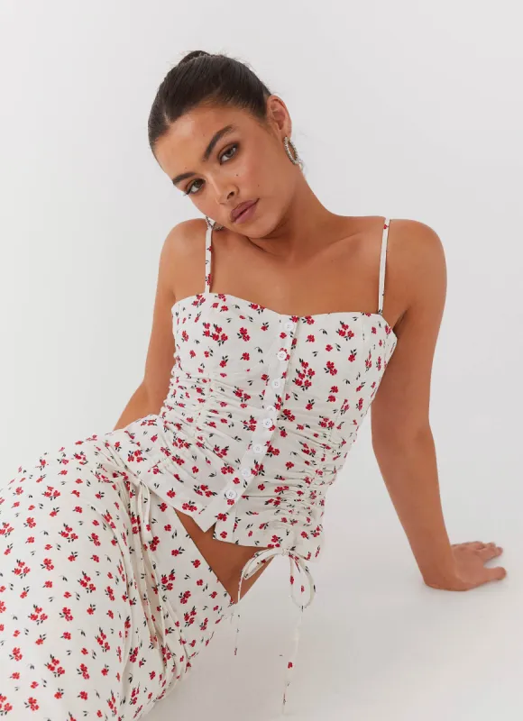 Ariana Linen Bustier Top - Poppy Floral sold by Peppermayo