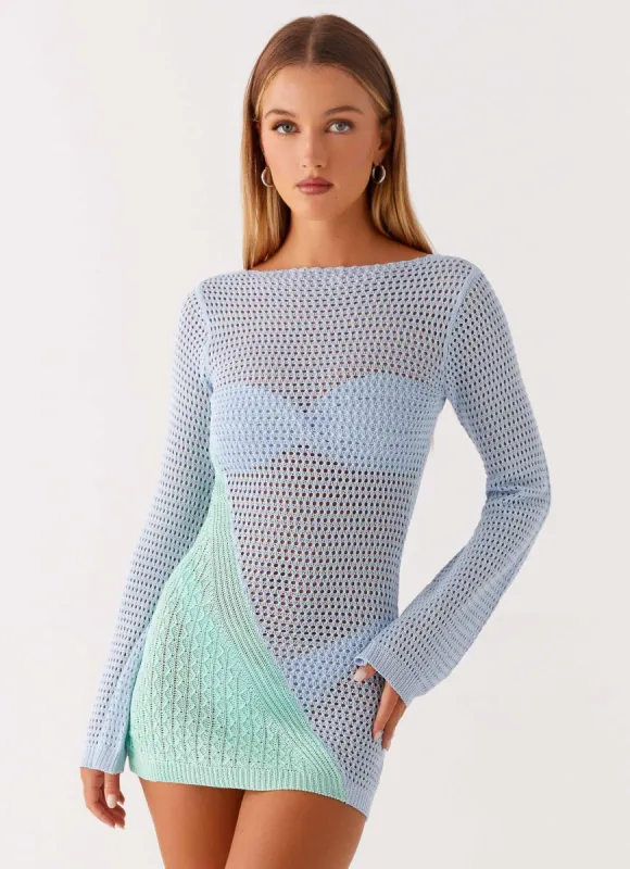 Estie Long Sleeve Crochet Mini Dress - Multi sold by Peppermayo