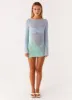 Estie Long Sleeve Crochet Mini Dress - Multi sold by Peppermayo