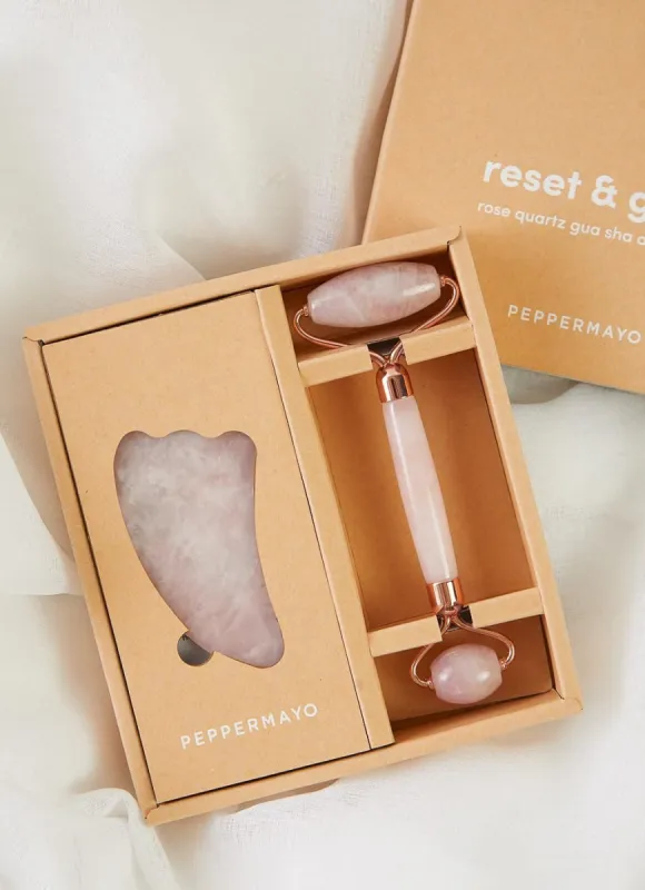 Gua Sha & Roller Set - Rose Quartz sold by Peppermayo
