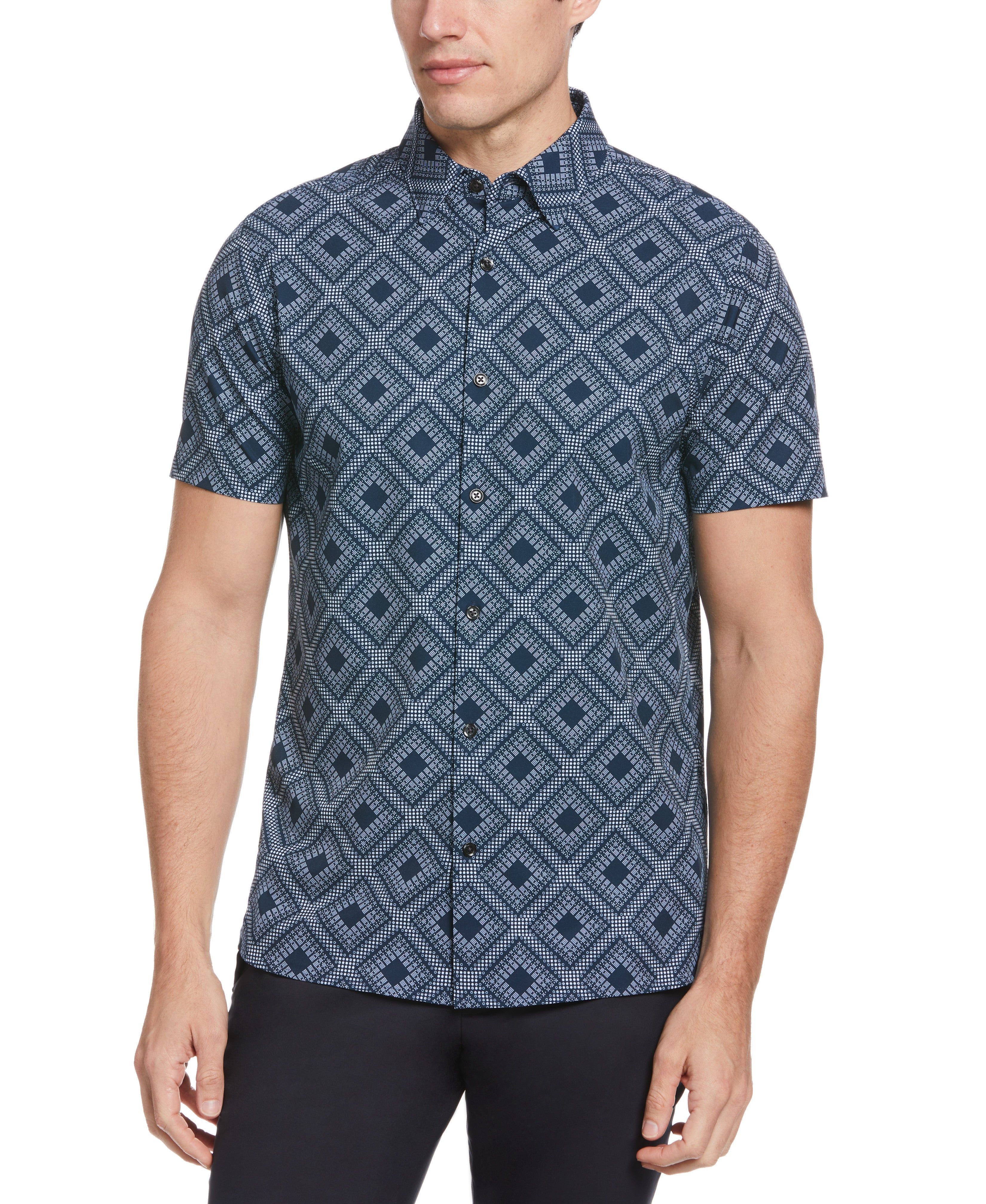 Total Stretch Slim Fit Tiled Dot Print Shirt sold by Perry Ellis