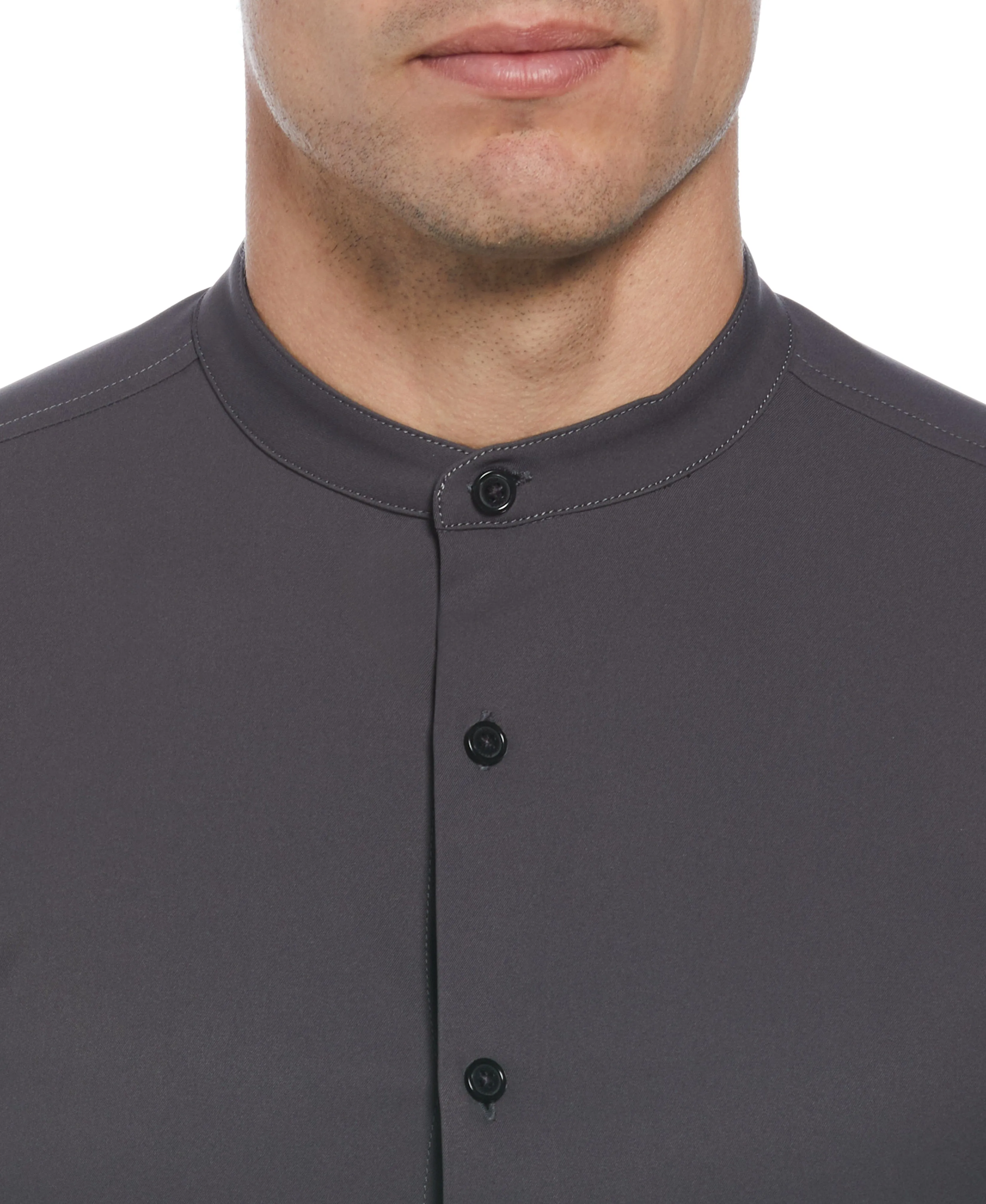 Untucked Total Stretch Slim Fit Banded Collar Shirt - Gray sold by Perry Ellis product image thumbnail 3