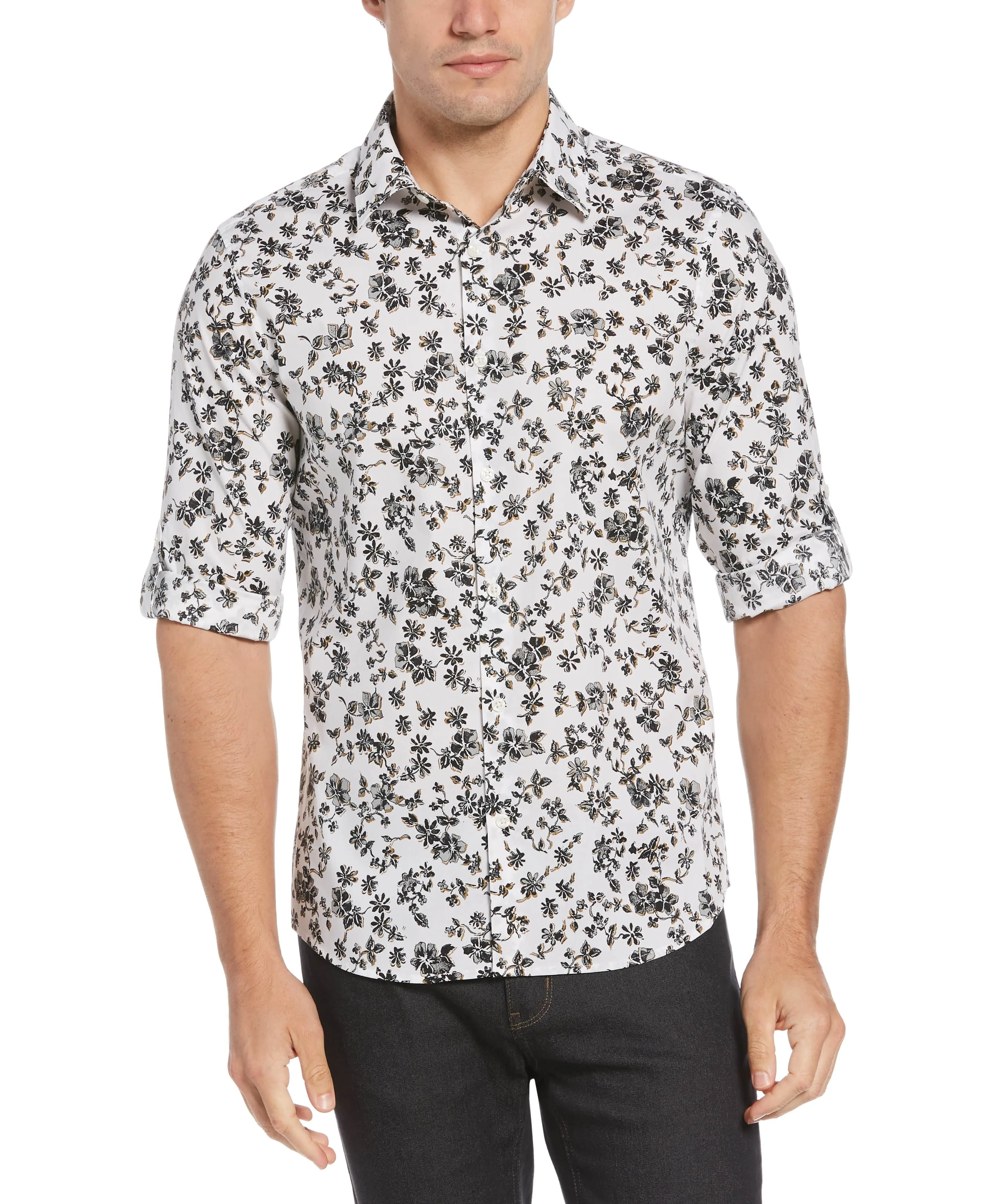 Untucked Water Floral Printed Shirt sold by Perry Ellis
