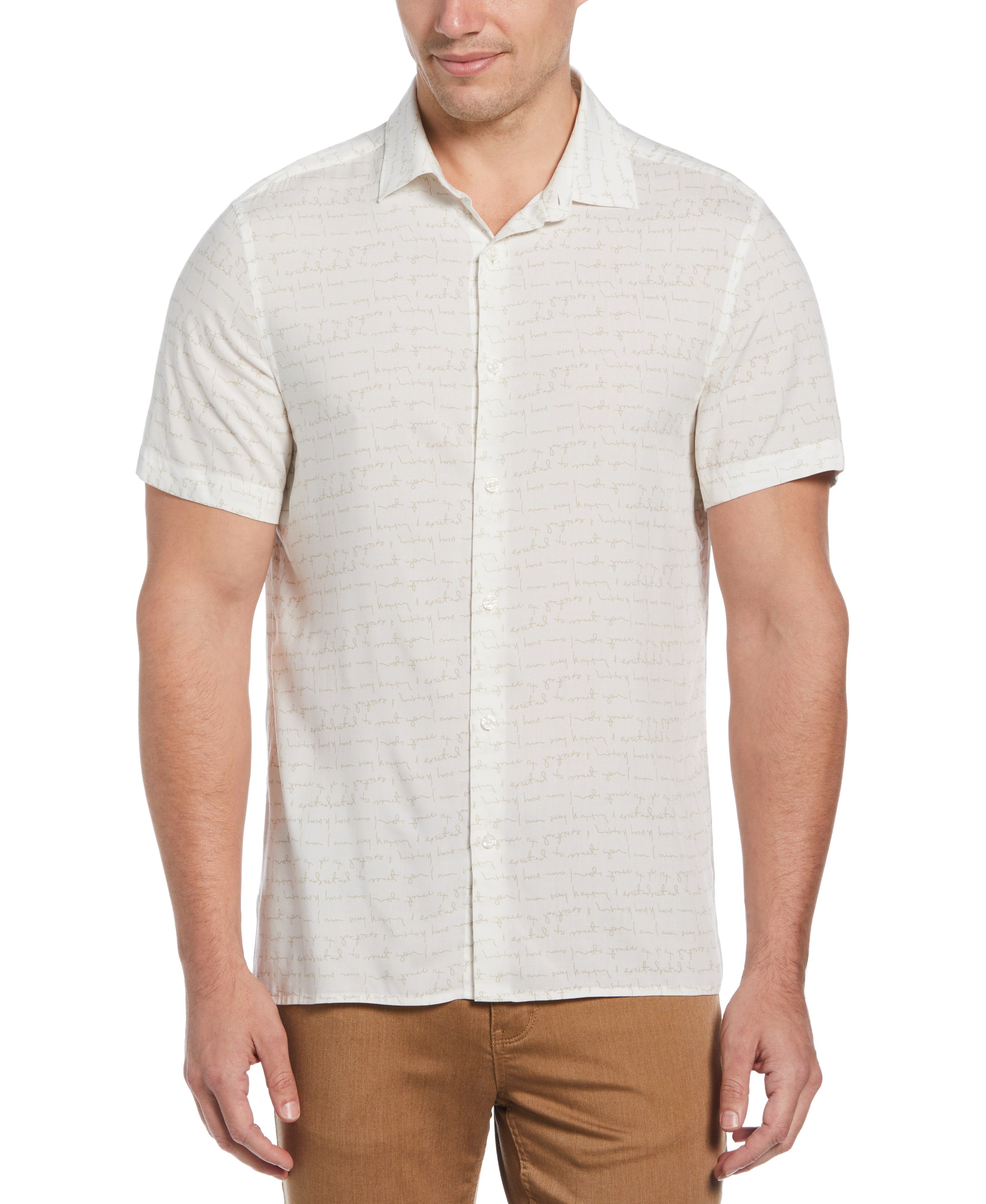 Total Stretch Slim Fit Writing Print Shirt sold by Perry Ellis