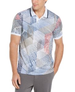 Big & Tall Grid Print Ribbed Collar Polo sold by Perry Ellis