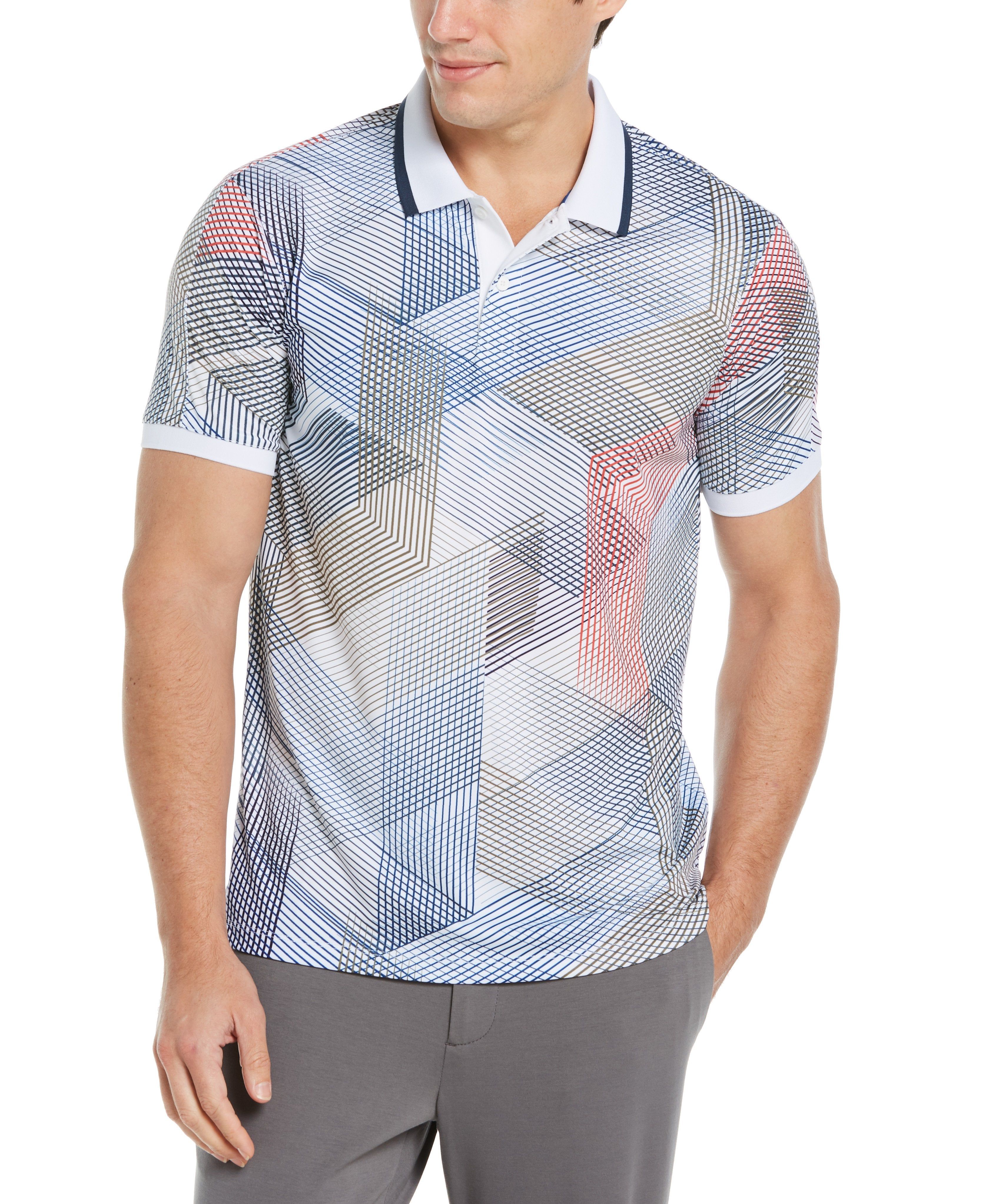 Big & Tall Grid Print Ribbed Collar Polo sold by Perry Ellis